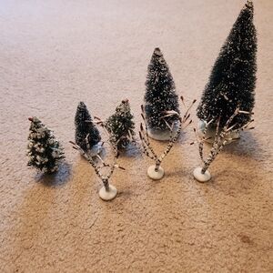 Holiday Home Decor Set with Green Trees and White Birch